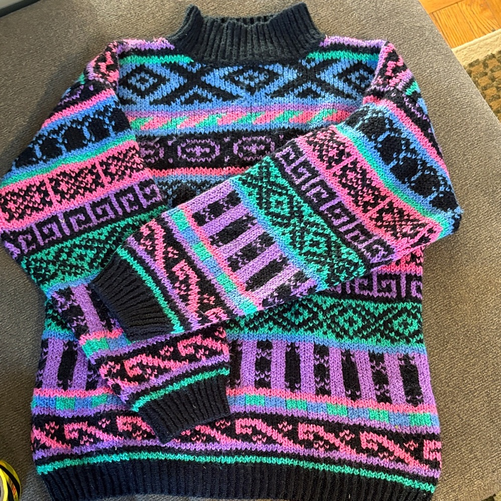 Vibrant Multicolor Patterned Turtleneck Sweater - image 1